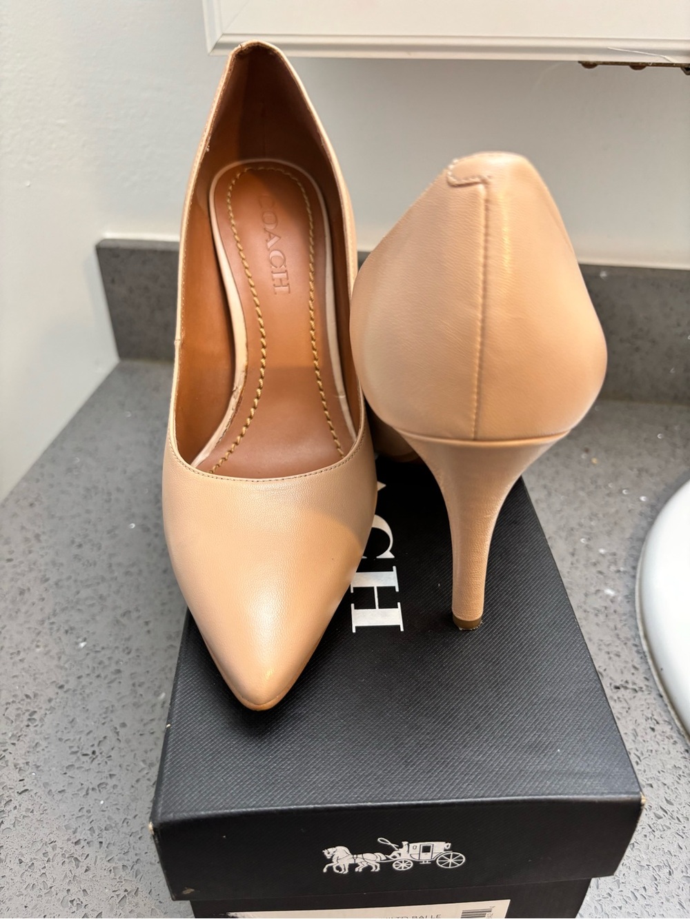 Coach Beige Leather Pointed-Toe Heels - Picture 2 of 6